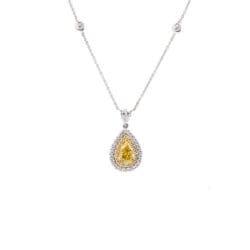 yellow diamond halo pendant and chain