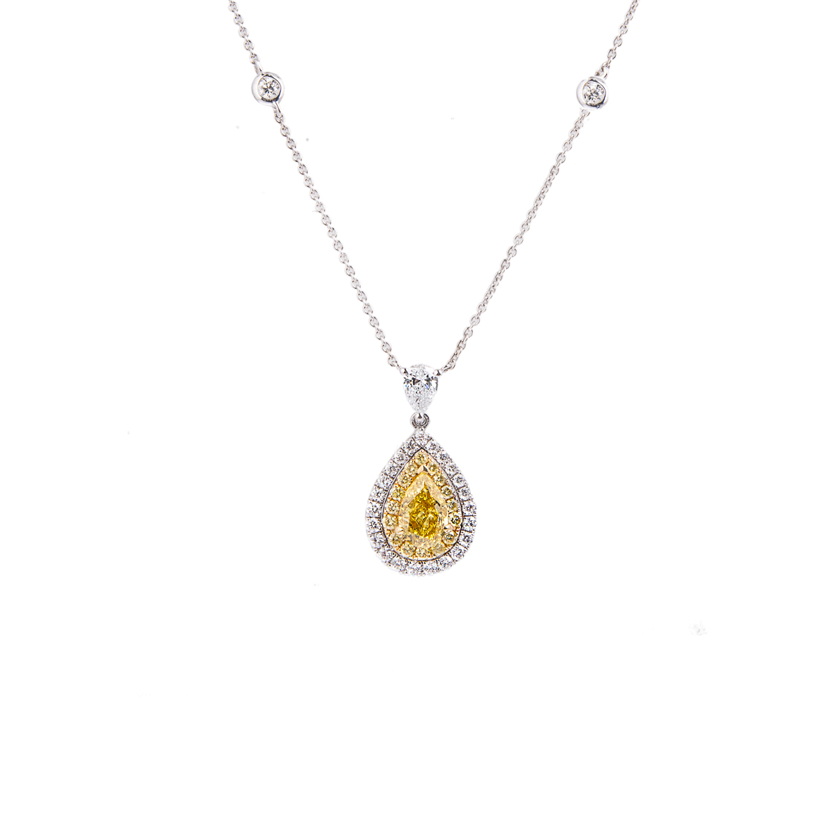 yellow diamond halo pendant and chain