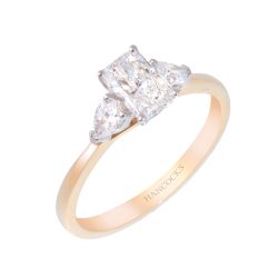 radiant cut diamond three stone ring