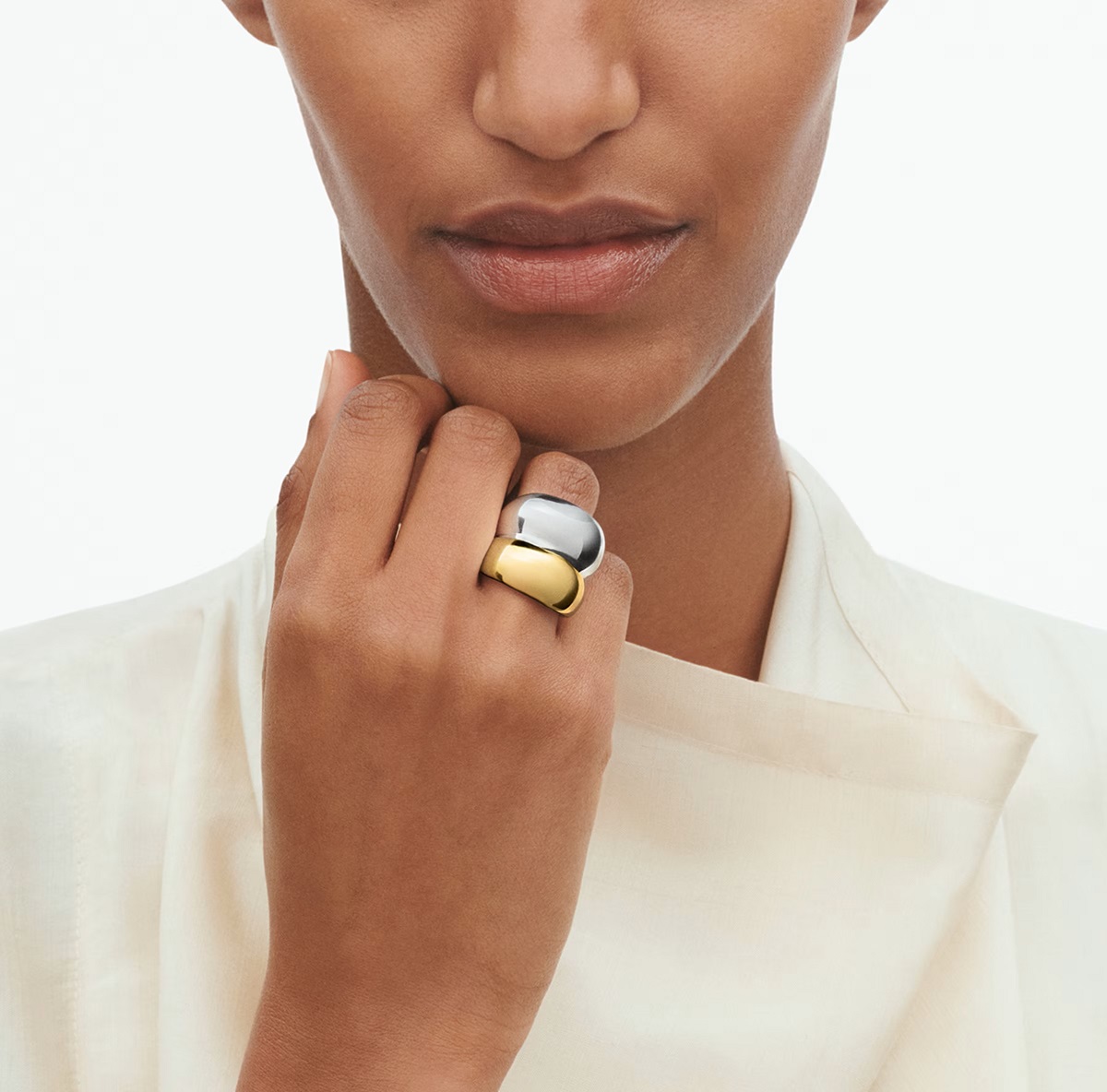 Silver and 18ct Gold Georg Jensen Curve Ring - Image 2