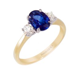 oval sapphire and diamond 3-stone ring