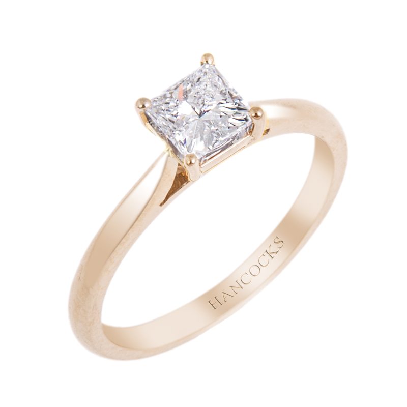 0.61ct princess cut diamond ring in 18ct yellow gold