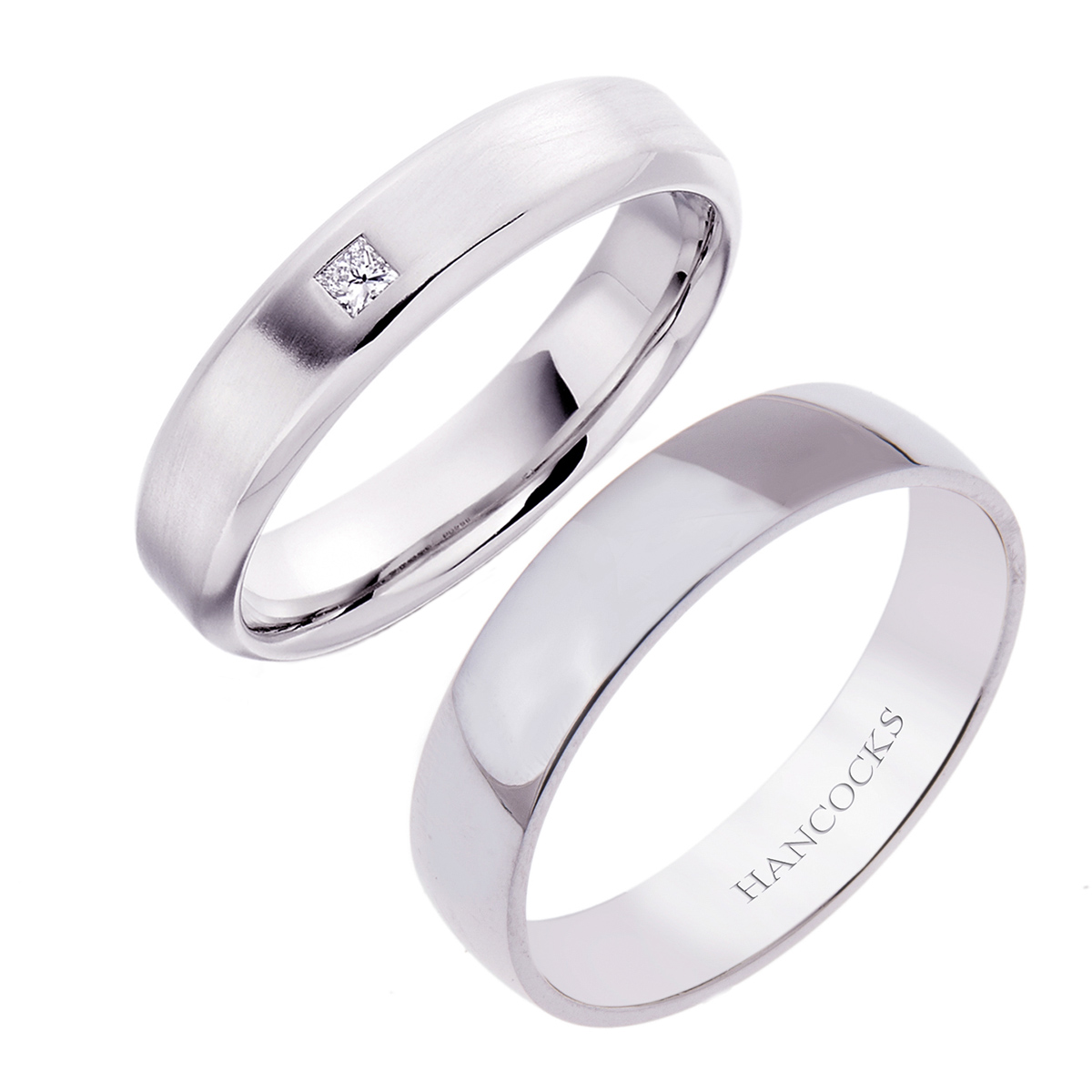plain and diamond set wedding rings for him