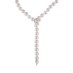 long-pearl lariat necklace with diamond clasp
