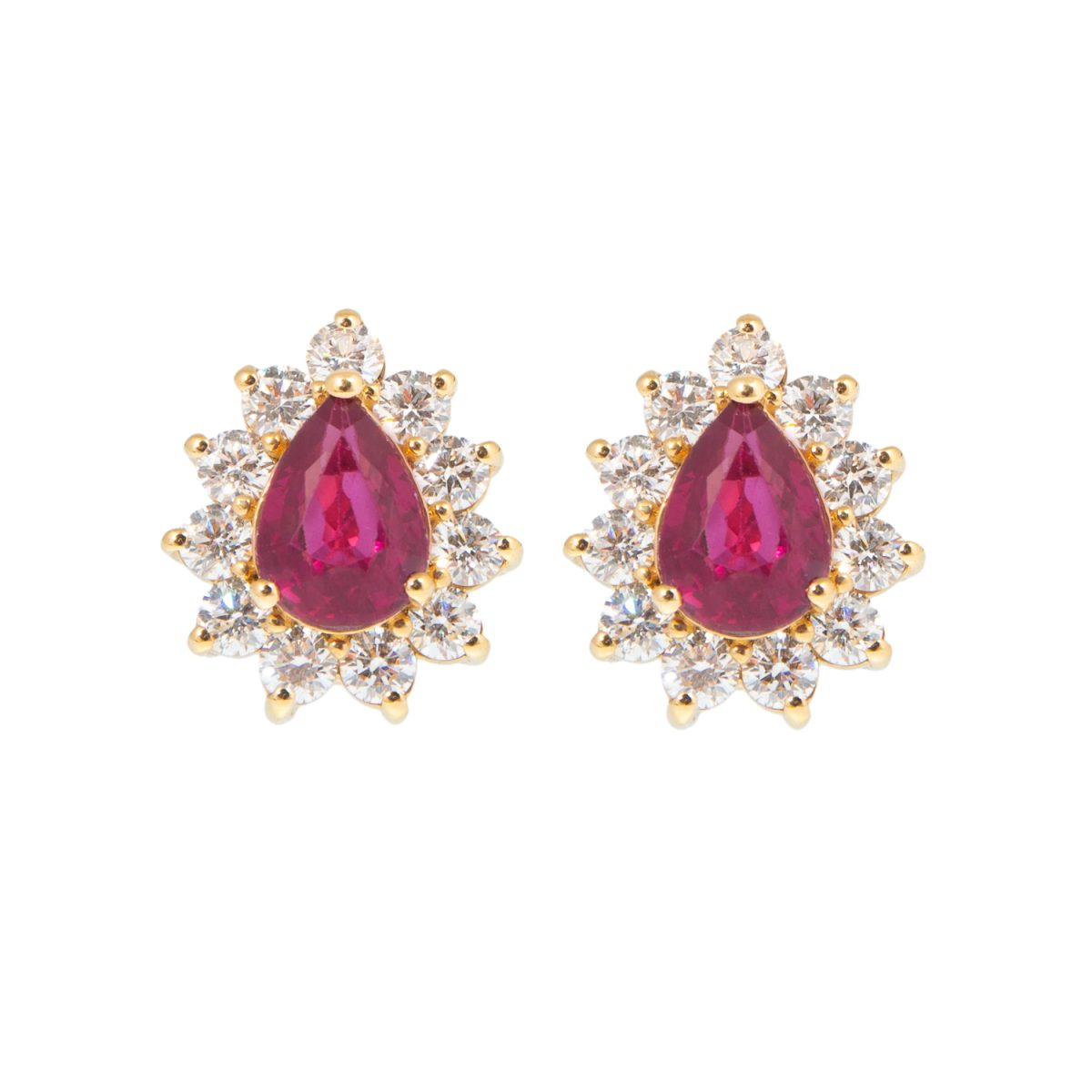 pear shaped ruby and diamond stud earrings