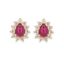 pear shaped ruby and diamond stud earrings
