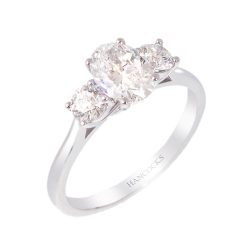 platinum oval diamond three stone engagement ring