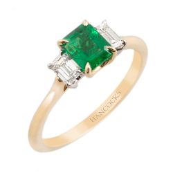 Emerald Cut Emerald and Diamond 3-Stone Ring