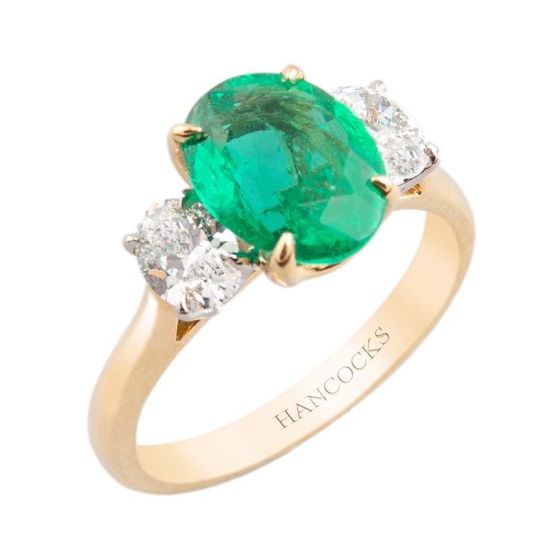 Yellow Gold Oval Emerald and Diamond Ring