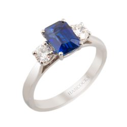 Emerald Cut Sapphire and Diamond 3-Stone Ring