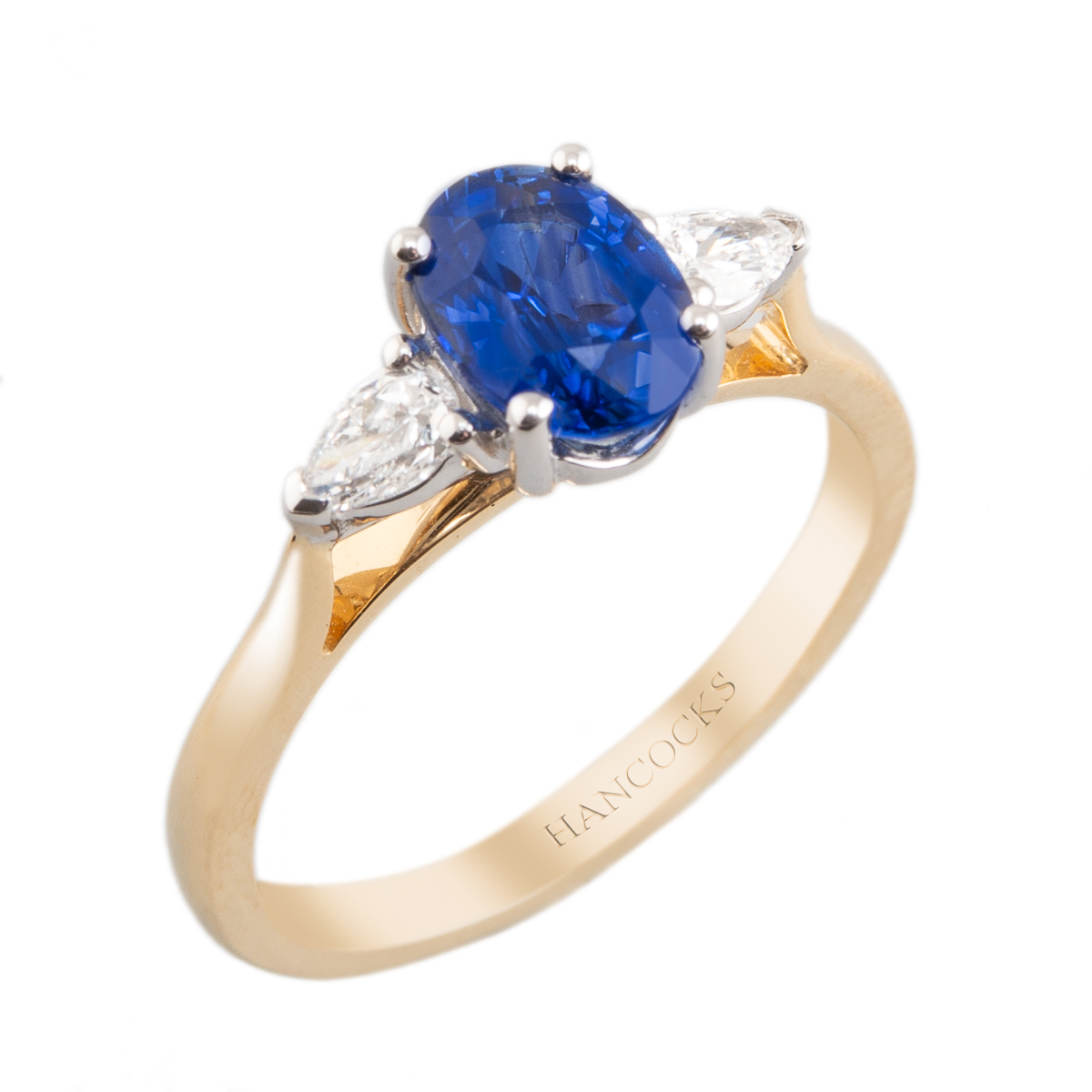 18ct Gold Oval Sapphire and Diamond 3-Stone Ring | Hancocks Jewellers