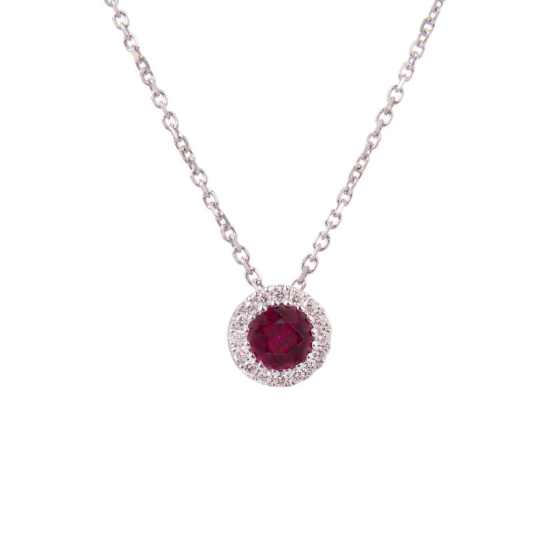 White Gold Ruby and Diamond Pendant