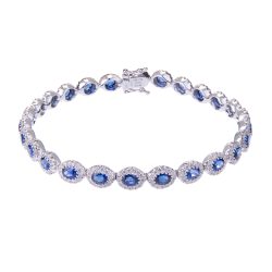 Sapphire and Diamond Halo Set Bracelet in White Gold