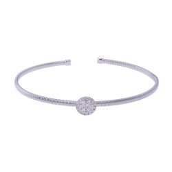 18ct White Gold Bangle with Diamond Cluster Centre