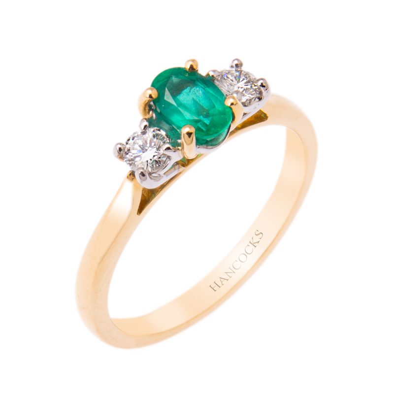 Yellow Emerald and Diamond 3-Stone Ring