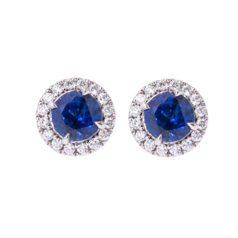Round Sapphire and Diamond Earrings