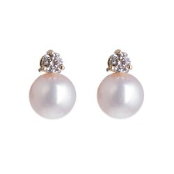 Yellow Gold Pearl and Diamond Earrings