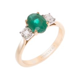 Yellow Gold Emerald and Diamond 3-Stone