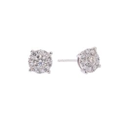 Diamond Claw Set Halo Cluster Stud Earrings