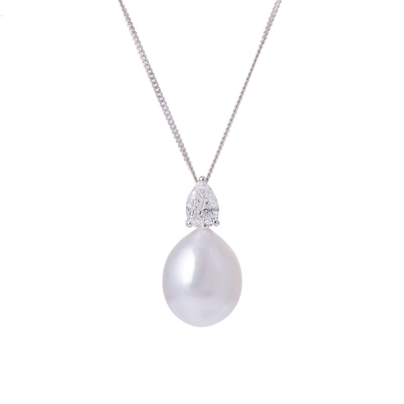 South Sea Pearl and Pear Cut Diamond Pendant
