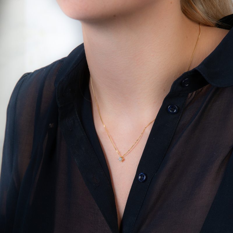 Yellow Gold Single Stone Diamond Pendant - Image 2