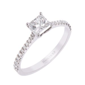 princess cut diamond with diamond shoulders ring