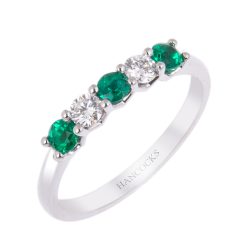 Platinum Emerald and Diamond Five Stone Ring