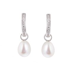 Pearl and Diamond Hoop White Gold Earrings