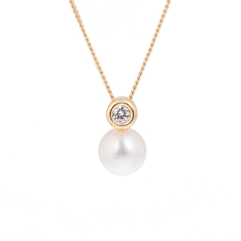 Yellow Gold Pearl and Diamond Pendant