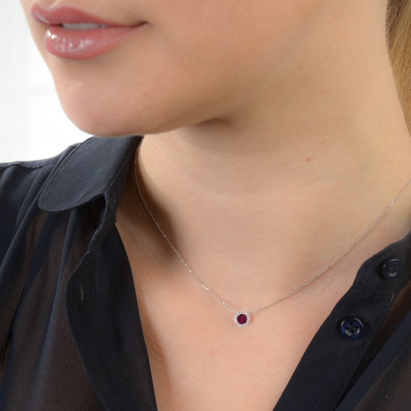 White Gold Ruby and Diamond Pendant - Image 2