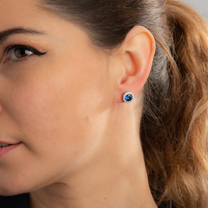 Round Sapphire and Diamond Earrings - Image 2