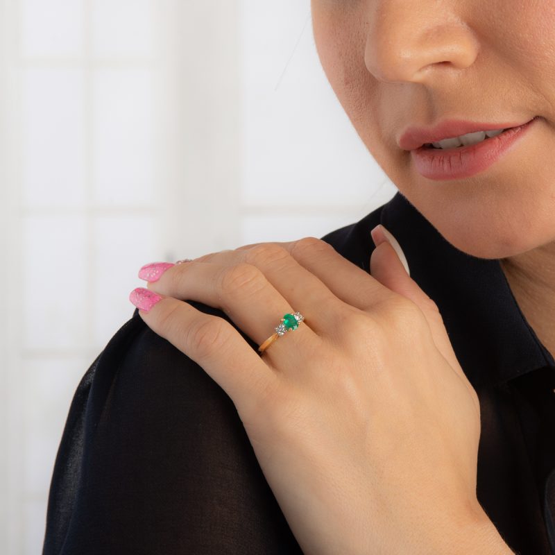 Yellow Emerald and Diamond 3-Stone Ring - Image 2
