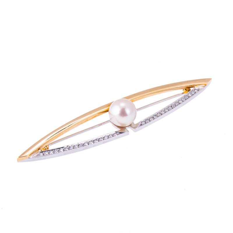 18ct Gold Pearl and Diamond Brooch