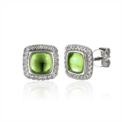 Peridot and Diamond Cluster Earrings in White Gold