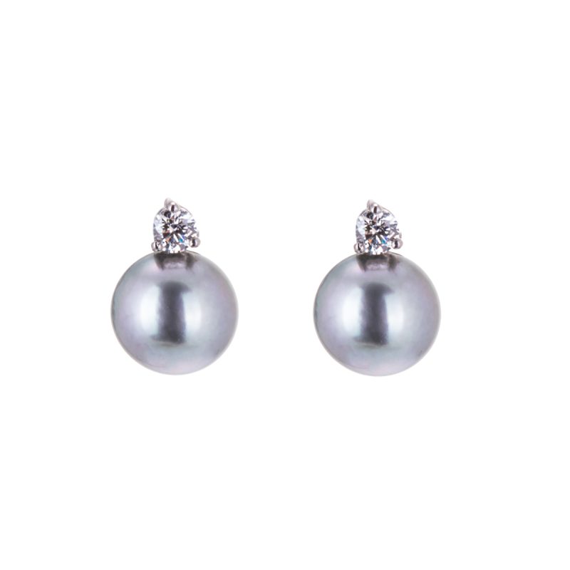 Light Grey Tahitian Pearl and Diamond Stud Earrings