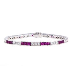 Square Cut Ruby and Diamond Bracelet