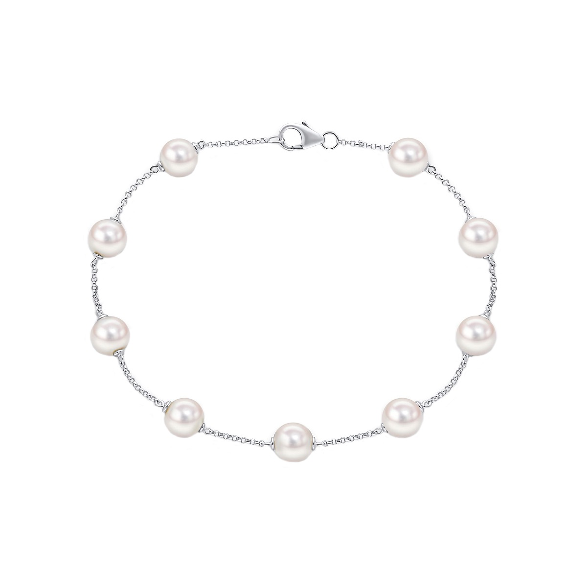 pearl and white gold chain bracelet