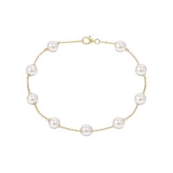 pearl and yellow gold chain bracelet