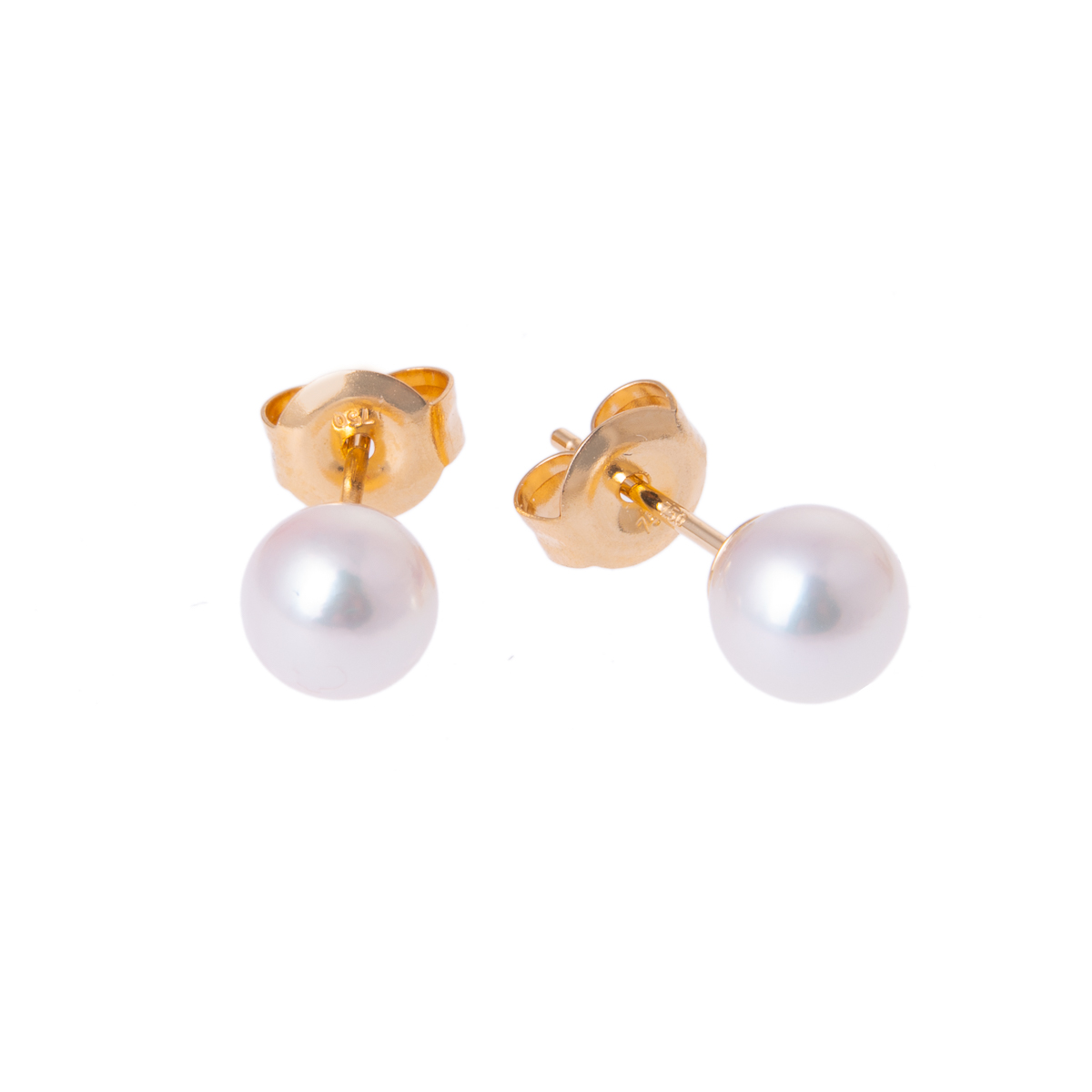 pearl stud earrings in yellow gold