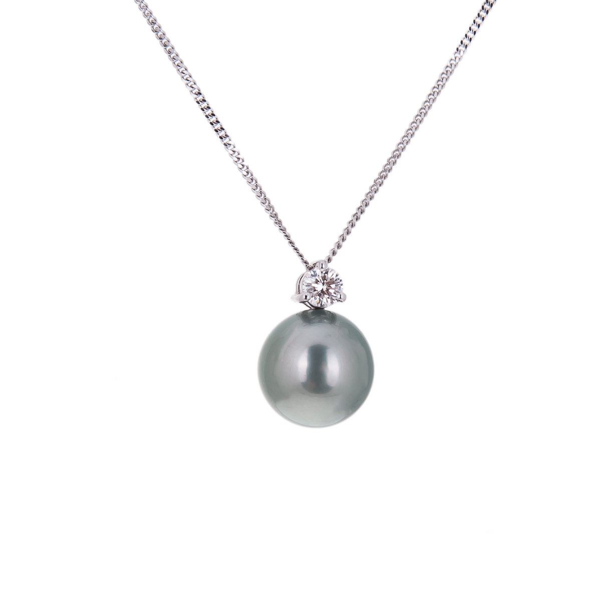 pearl and diamond pendant in white gold
