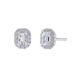 emerald cut diamond cluster earrings