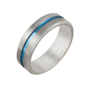gents titanium band with blue line