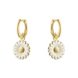 gold plated daisy white enamel earrings