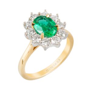 yellow gold emerald and diamond cluster ring