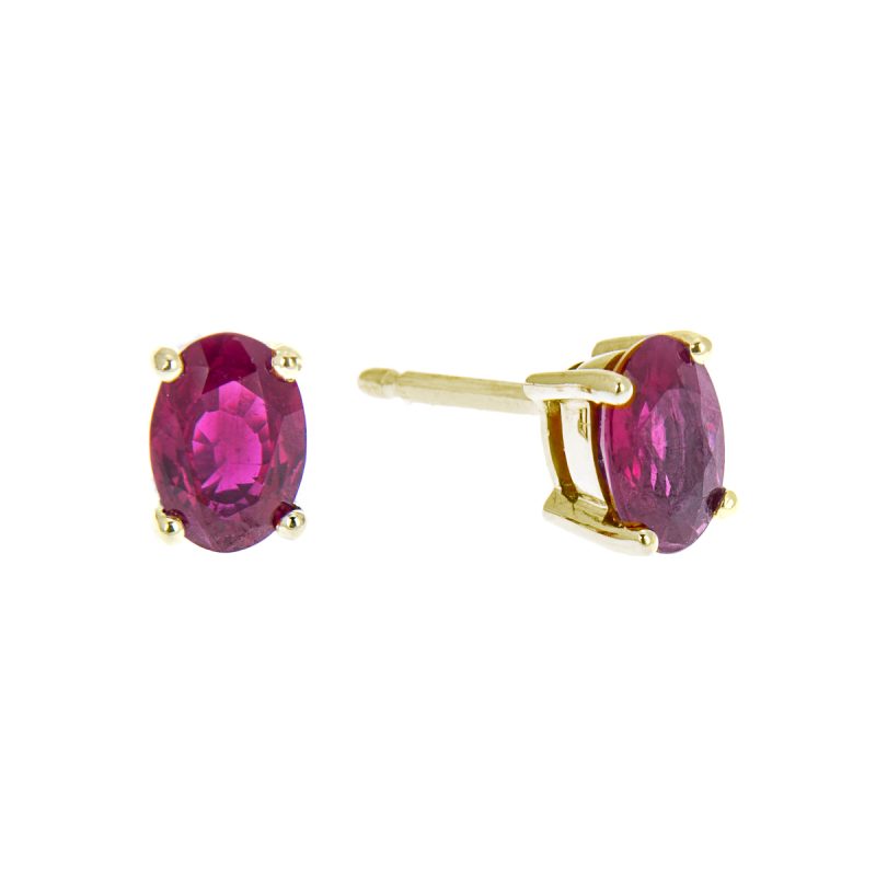 oval ruby stud earrings in yellow gold