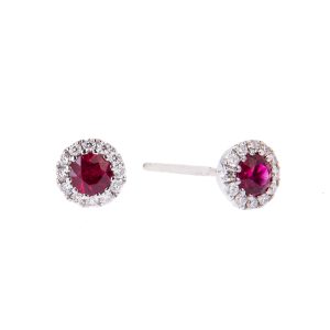 round ruby and diamond stud earrings