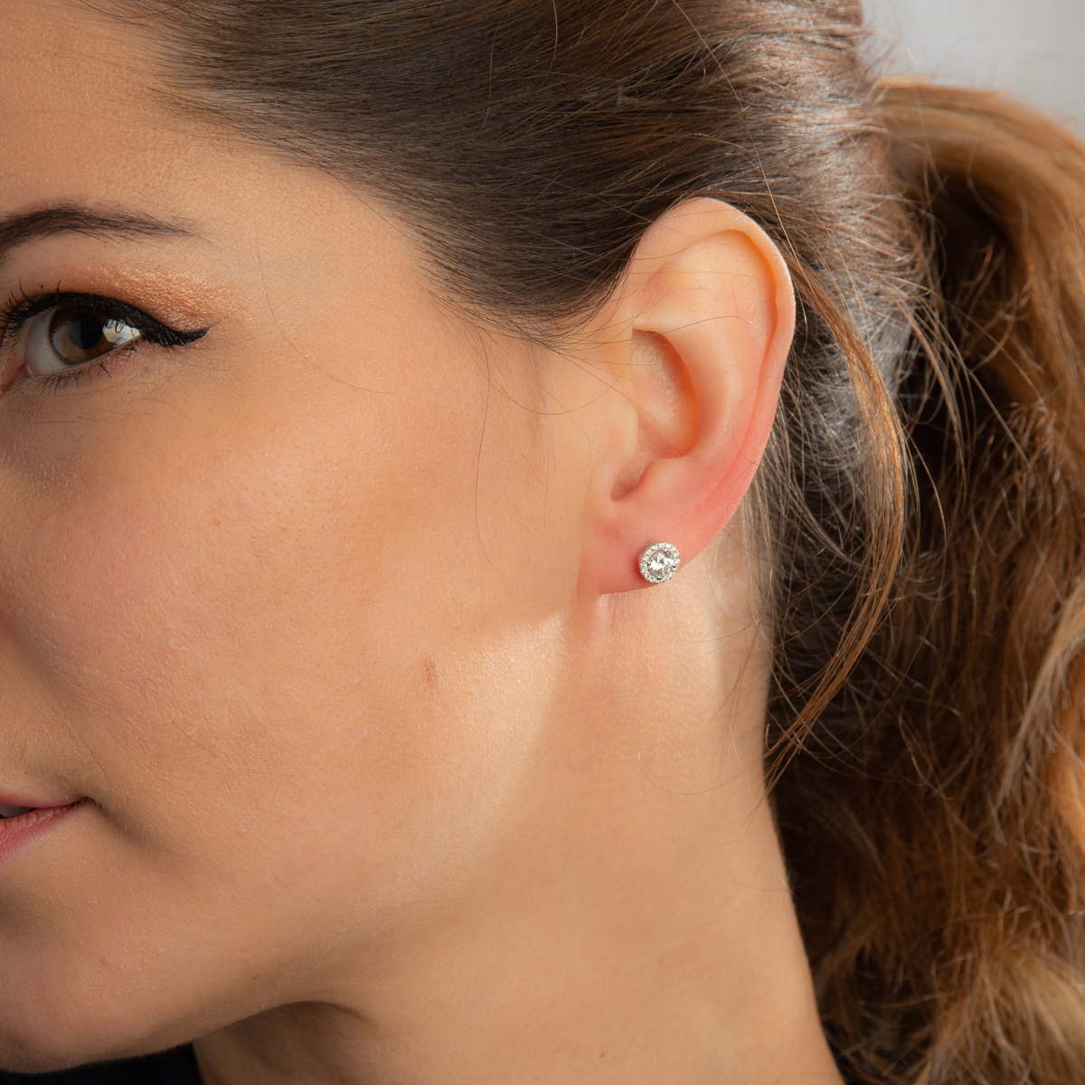 Double Halo Diamond Stud Earrings - Image 2