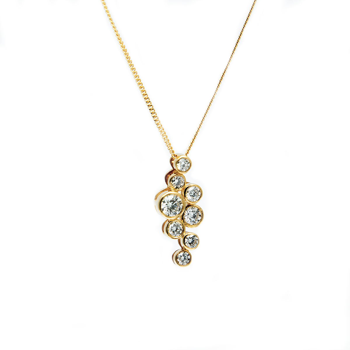 yellow gold diamond bubble pendant and chain