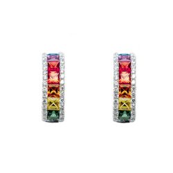 multi coloured sapphire and diamond hoop earrings