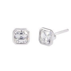 platinum Asscher cut diamond stud earrings